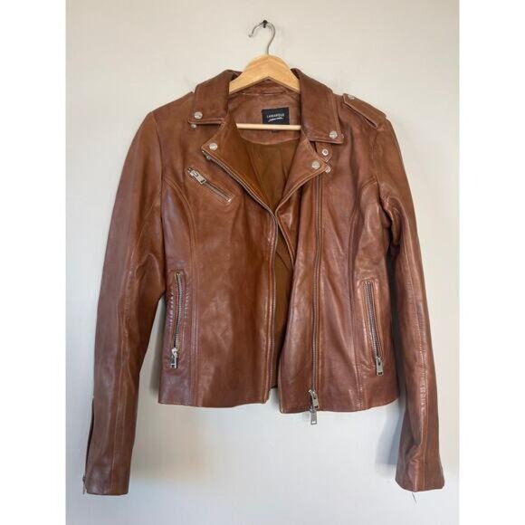 NEW Lamarque Long Sleeve Classic Moto Crafted Leather Jacket Brown Size: Small - Picture 2 of 7